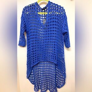 NWT New Collection Blue V-Neck High Low Crochet Sweater Womens OS